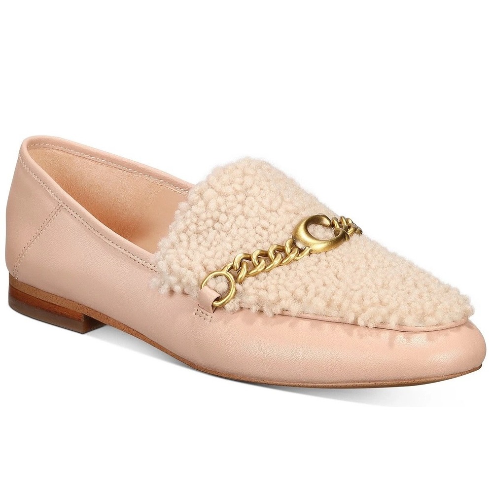 Coach Womens Helena Pink Leather Shearling Chain Flats Loafers SZ 7 Coquette
